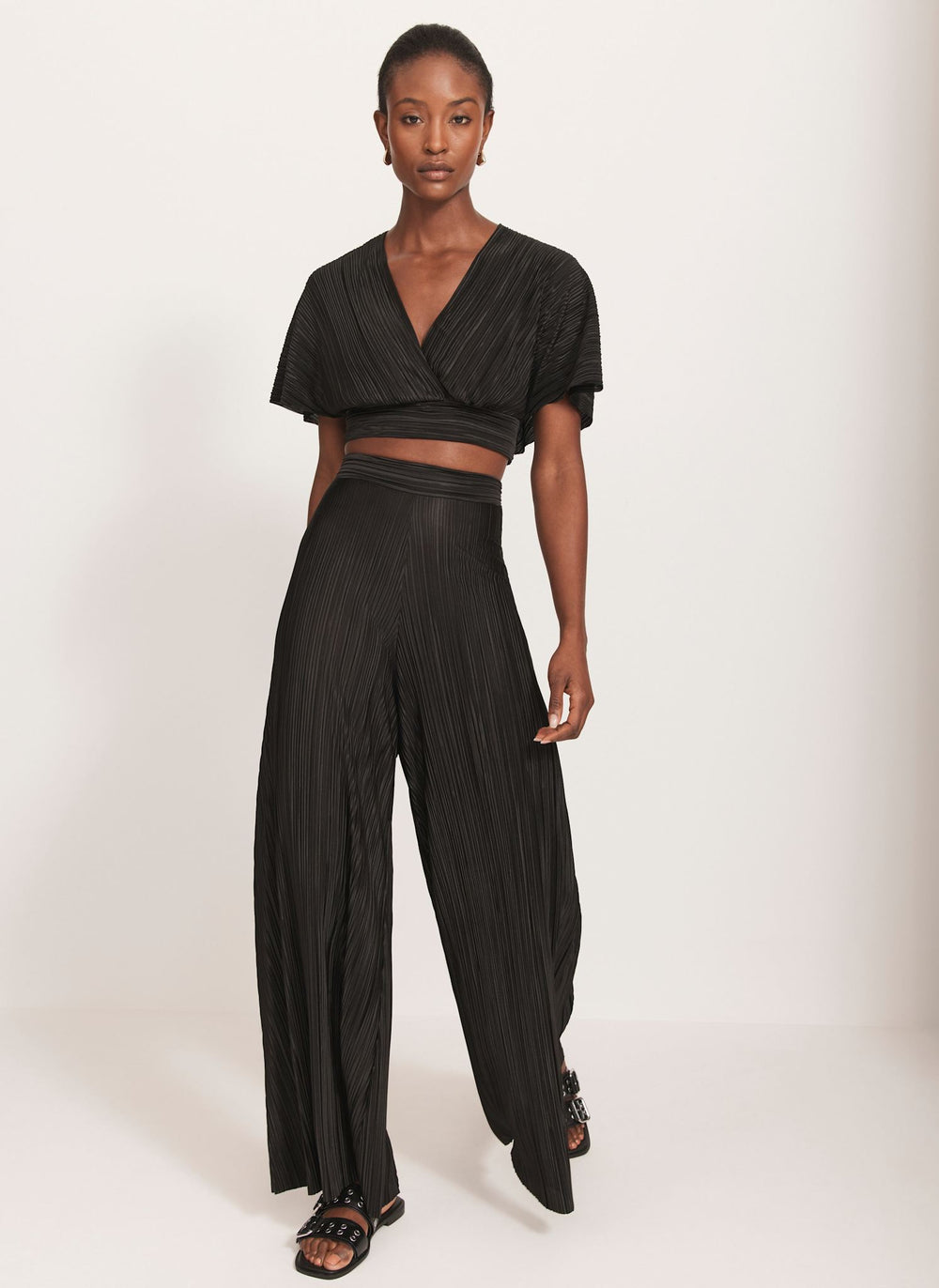 Black Plisse Top and Trouser Set