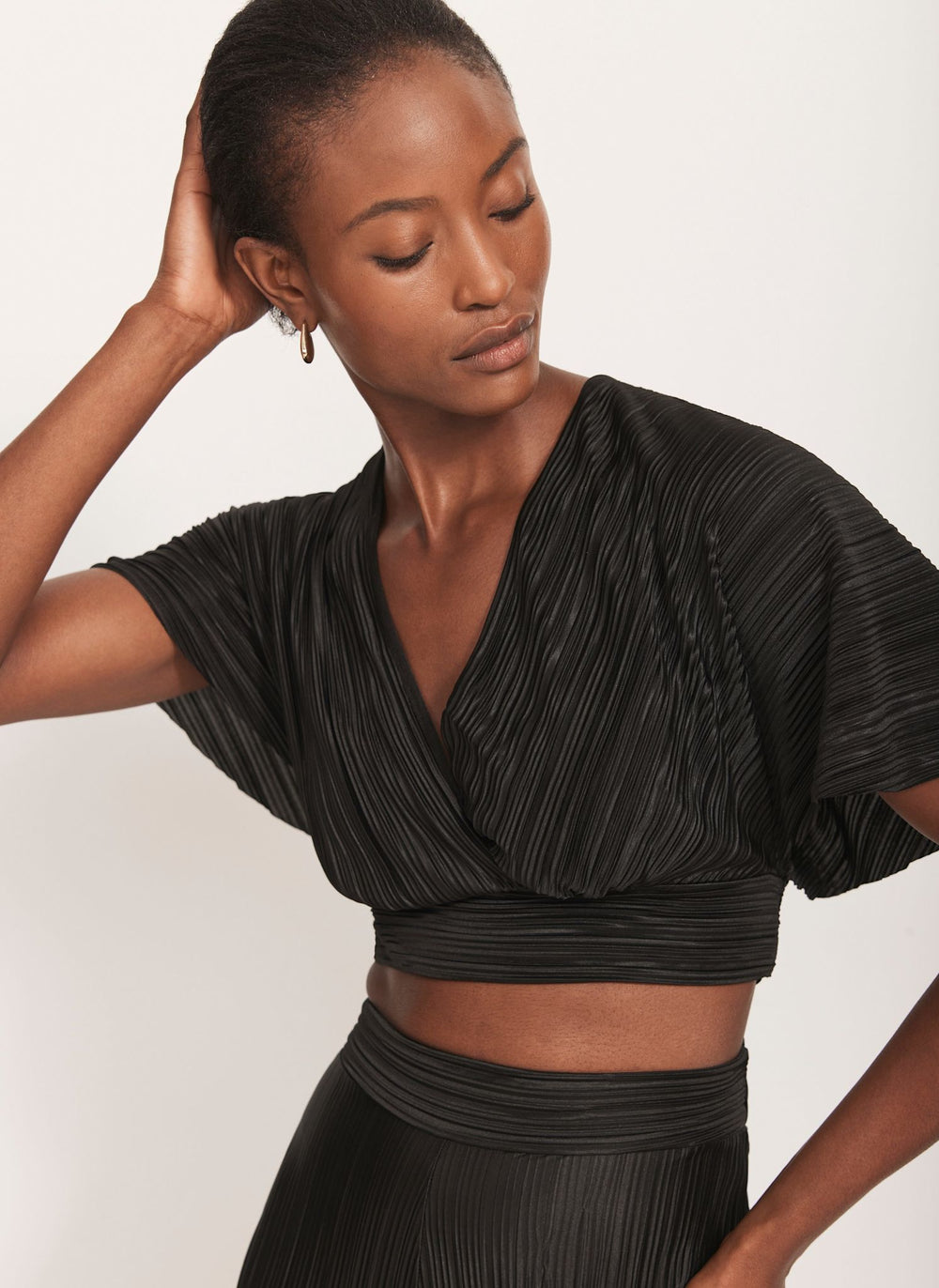 Black Plisse Top and Trouser Set