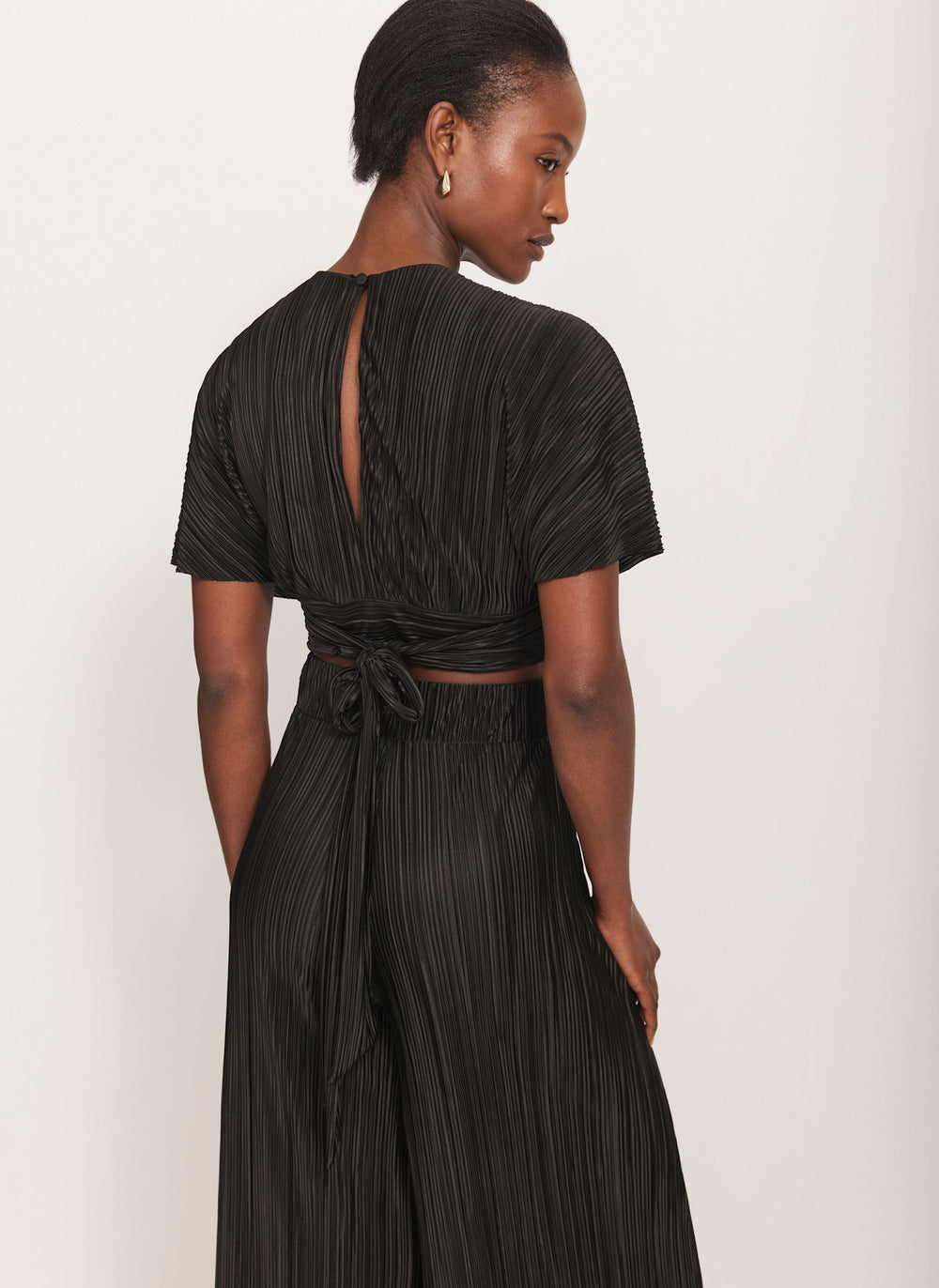Black Plisse Top and Trouser Set