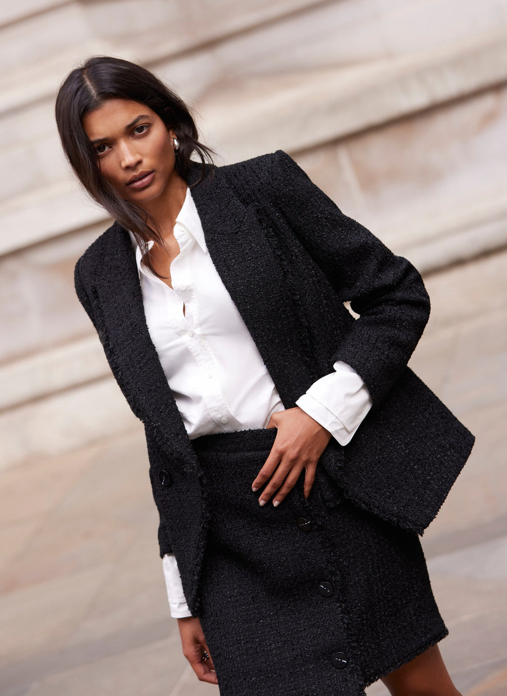 Black Boucle Mini Skirt