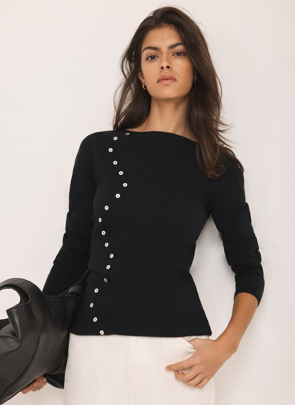 Black Button Detail Knit Top