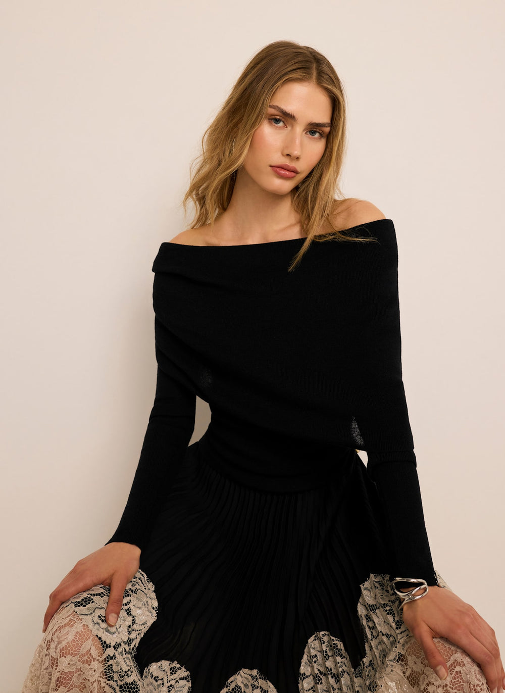 Black Bardot Knit Top
