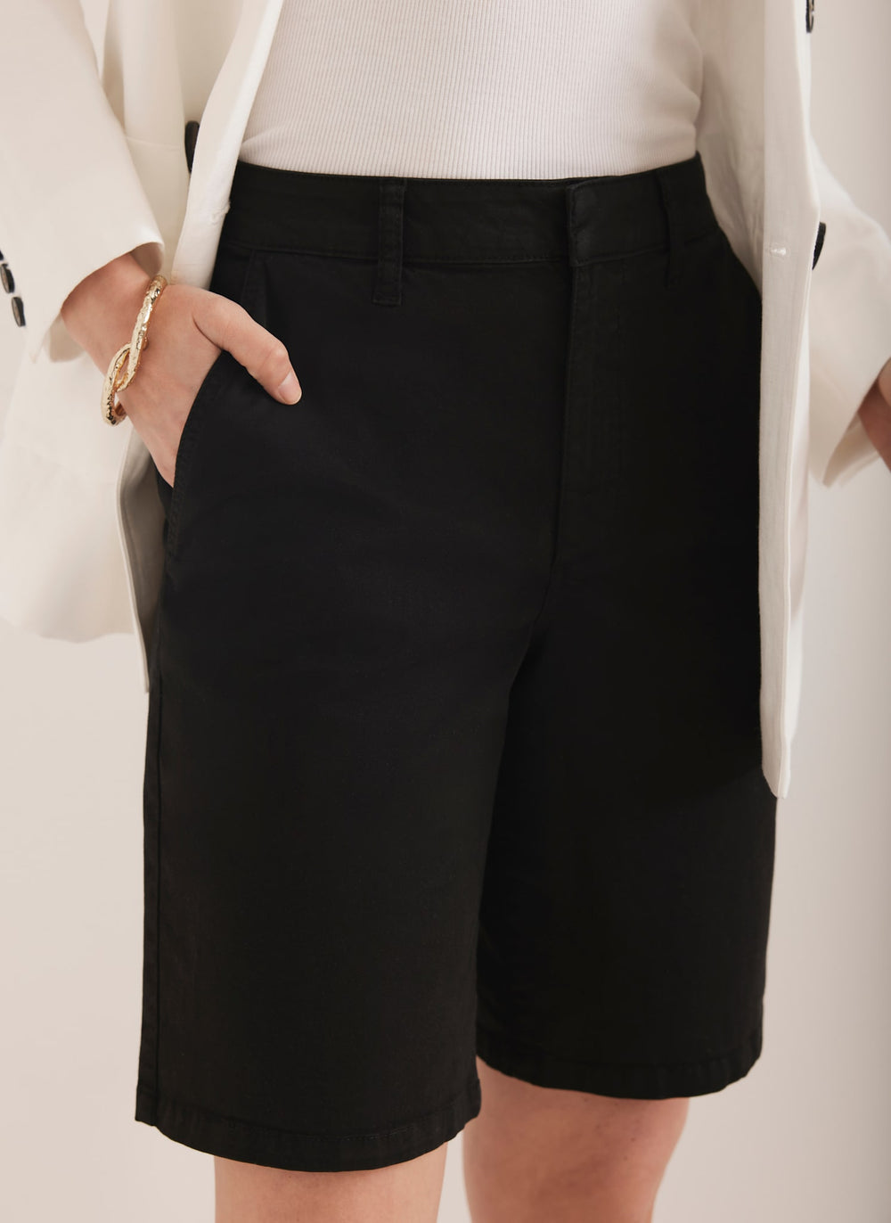 Black Tailored Chino Long Shorts