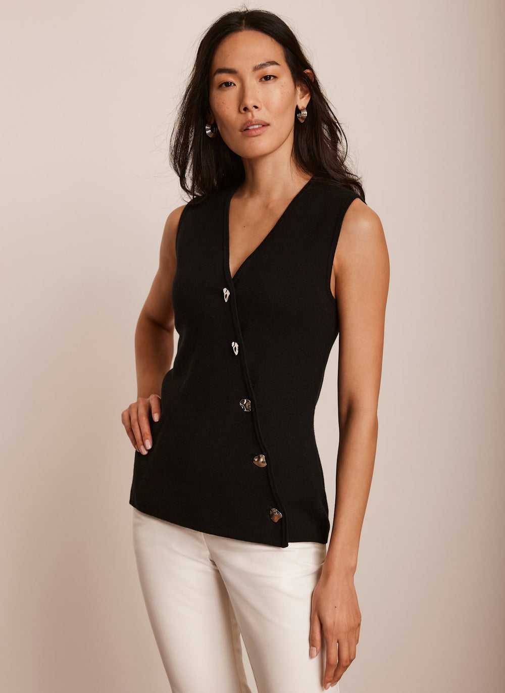 Black Asymmetric Knit Waistcoat
