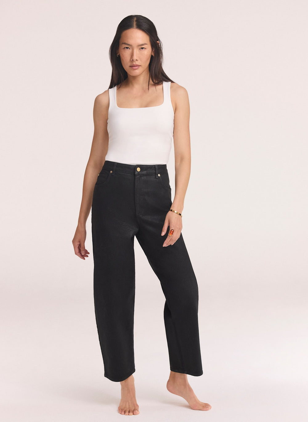 Black Coated Tapered Jeans