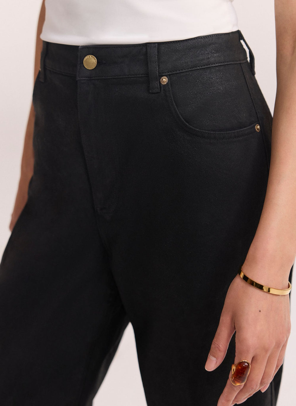 Black Coated Tapered Jeans