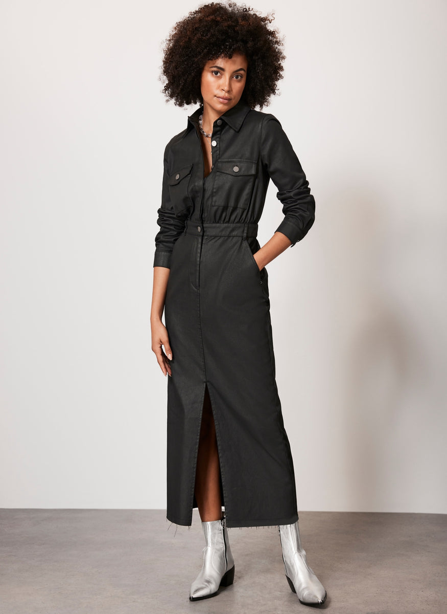 Black Coated Midi Dress Mint Velvet