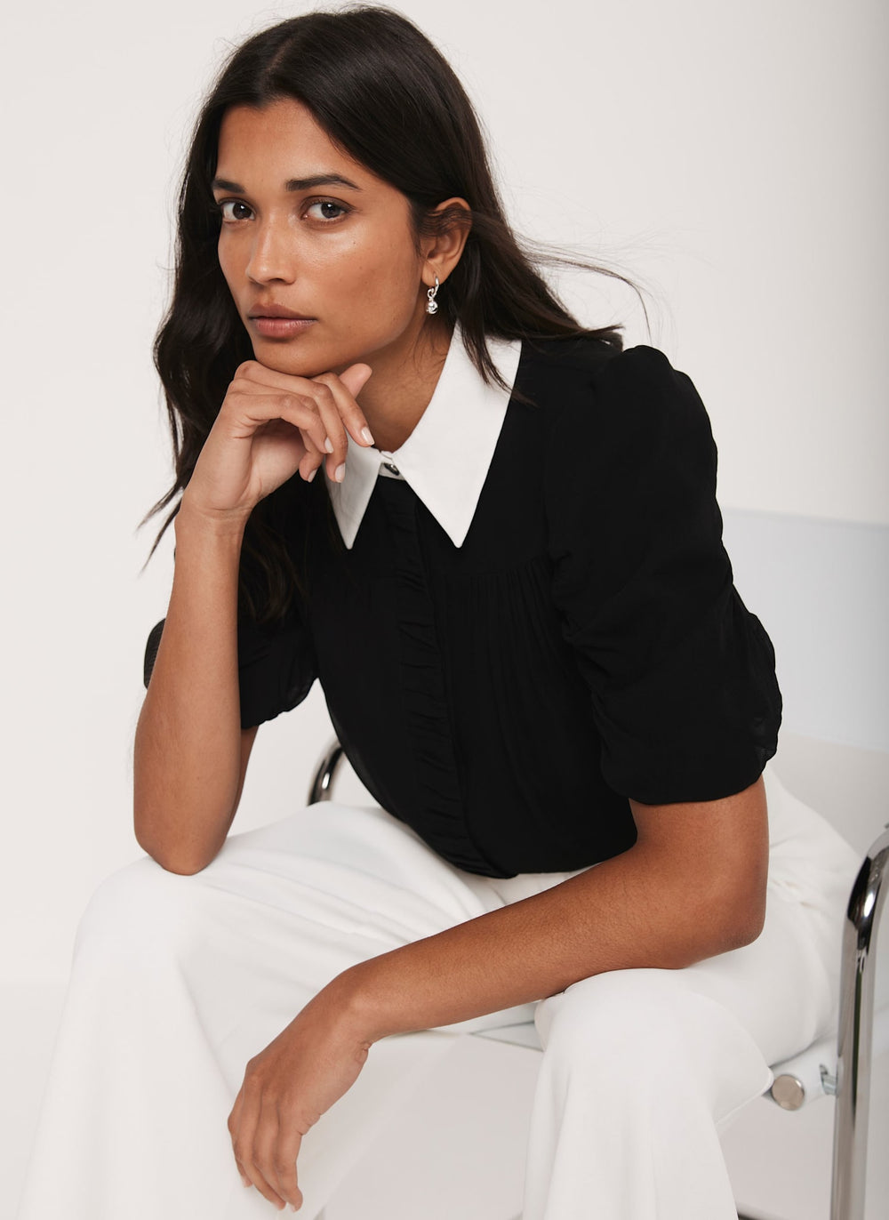 Black Contrast Collar Shirt