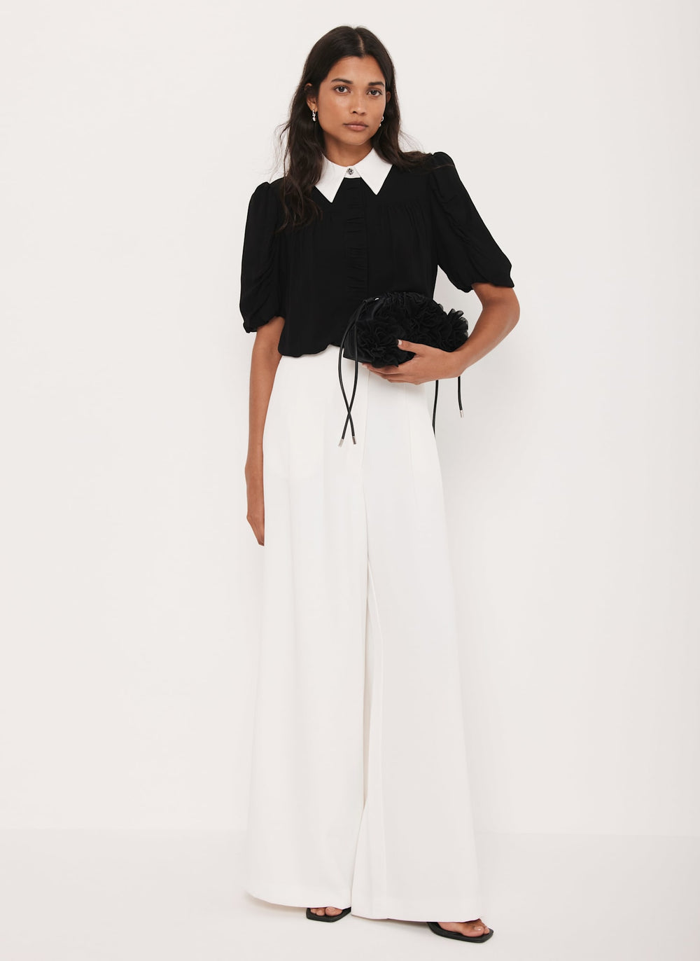 Black Contrast Collar Shirt