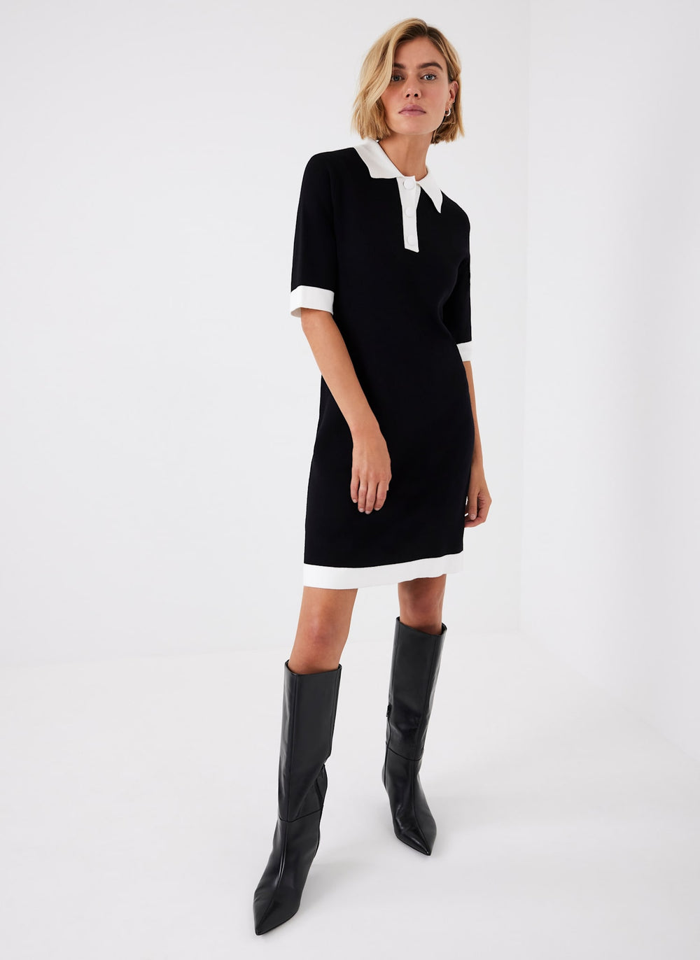 Black Contrast Knit Mini Dress