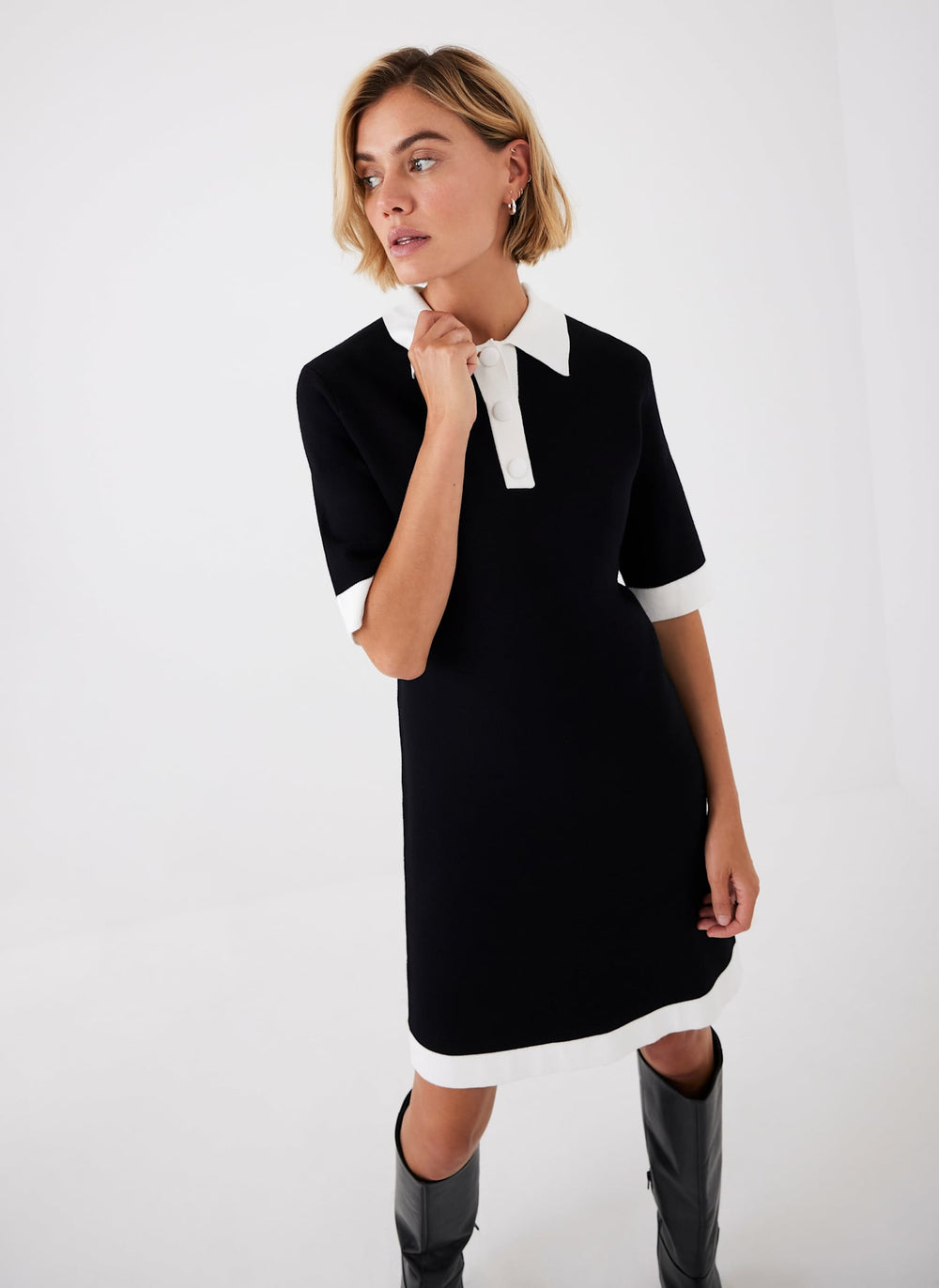 Black Contrast Knit Mini Dress