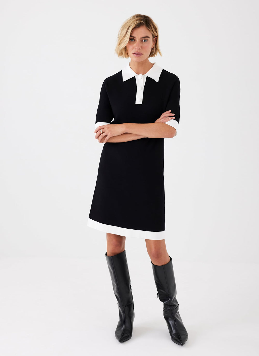 Black Contrast Knit Mini Dress