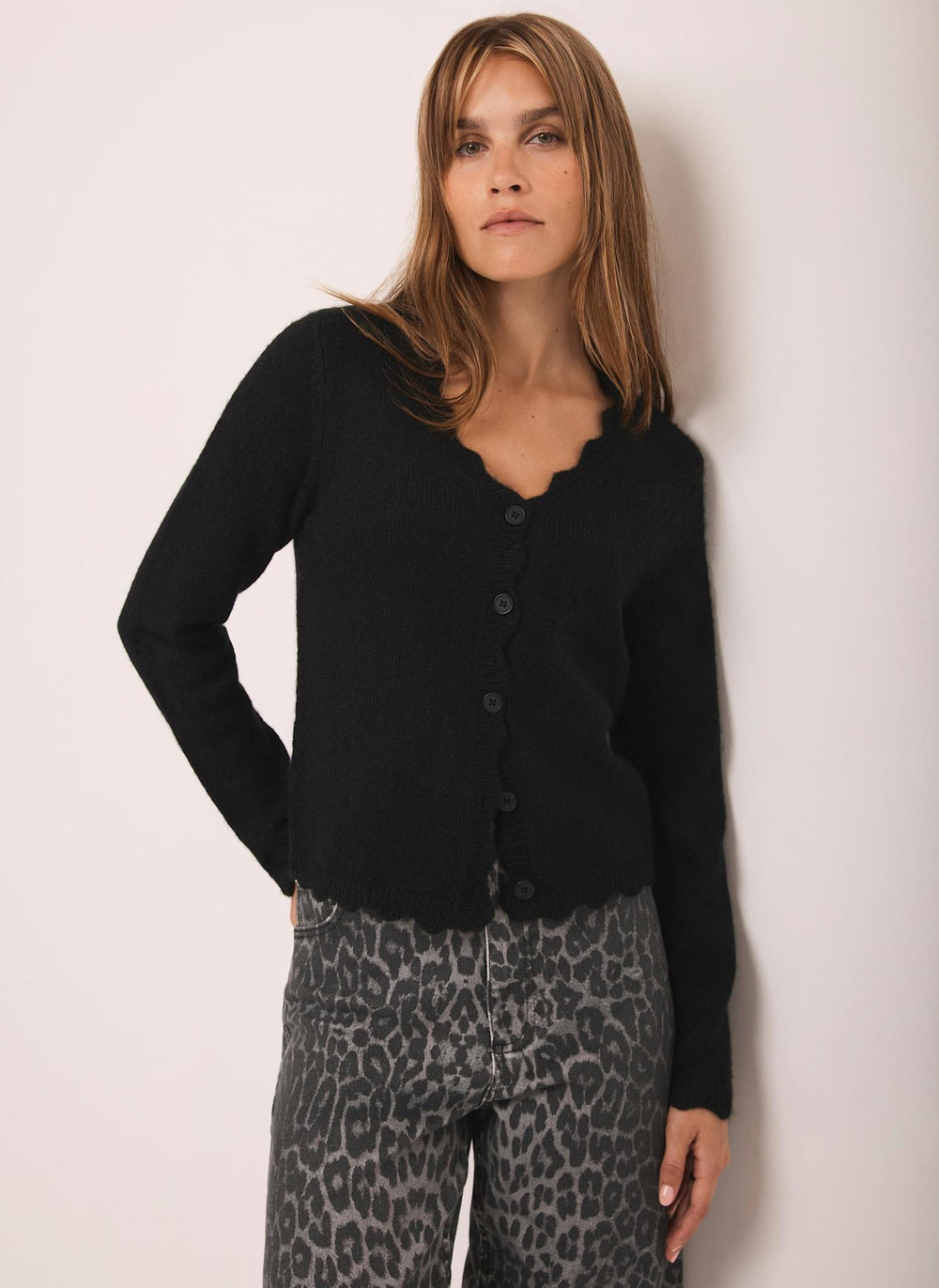Black Scallop Trim Cardigan