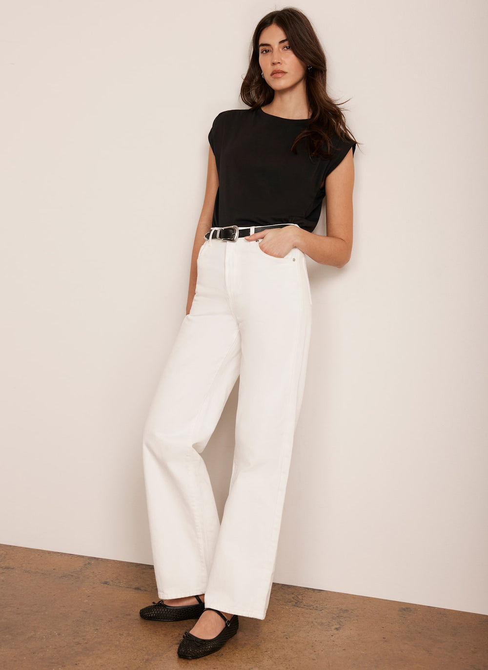 Black Cotton Extended Shoulder T-Shirt