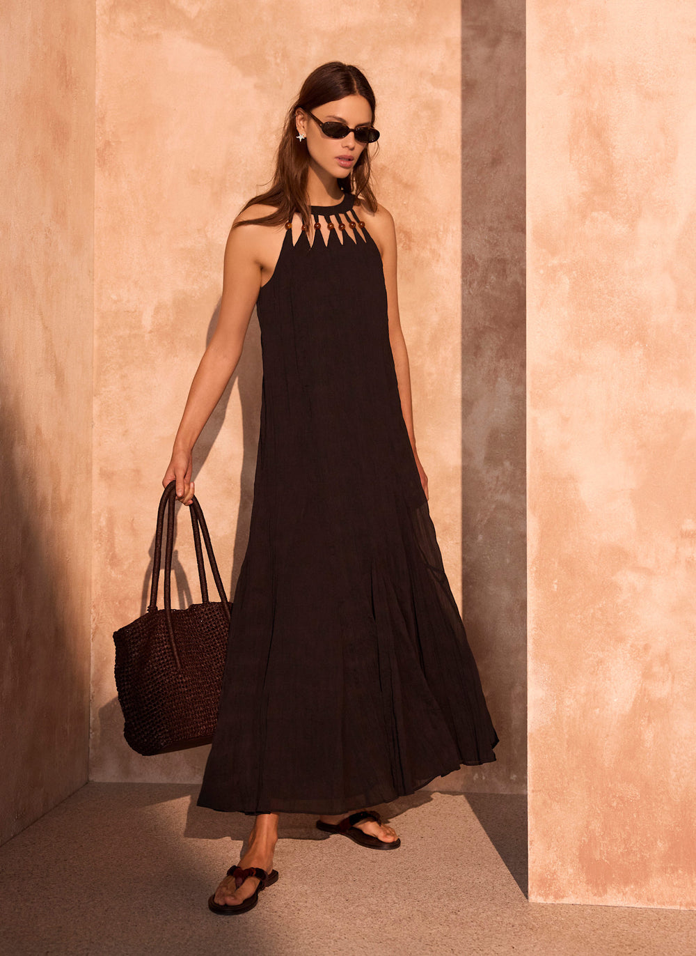 Black Beaded Halter Maxi Dress