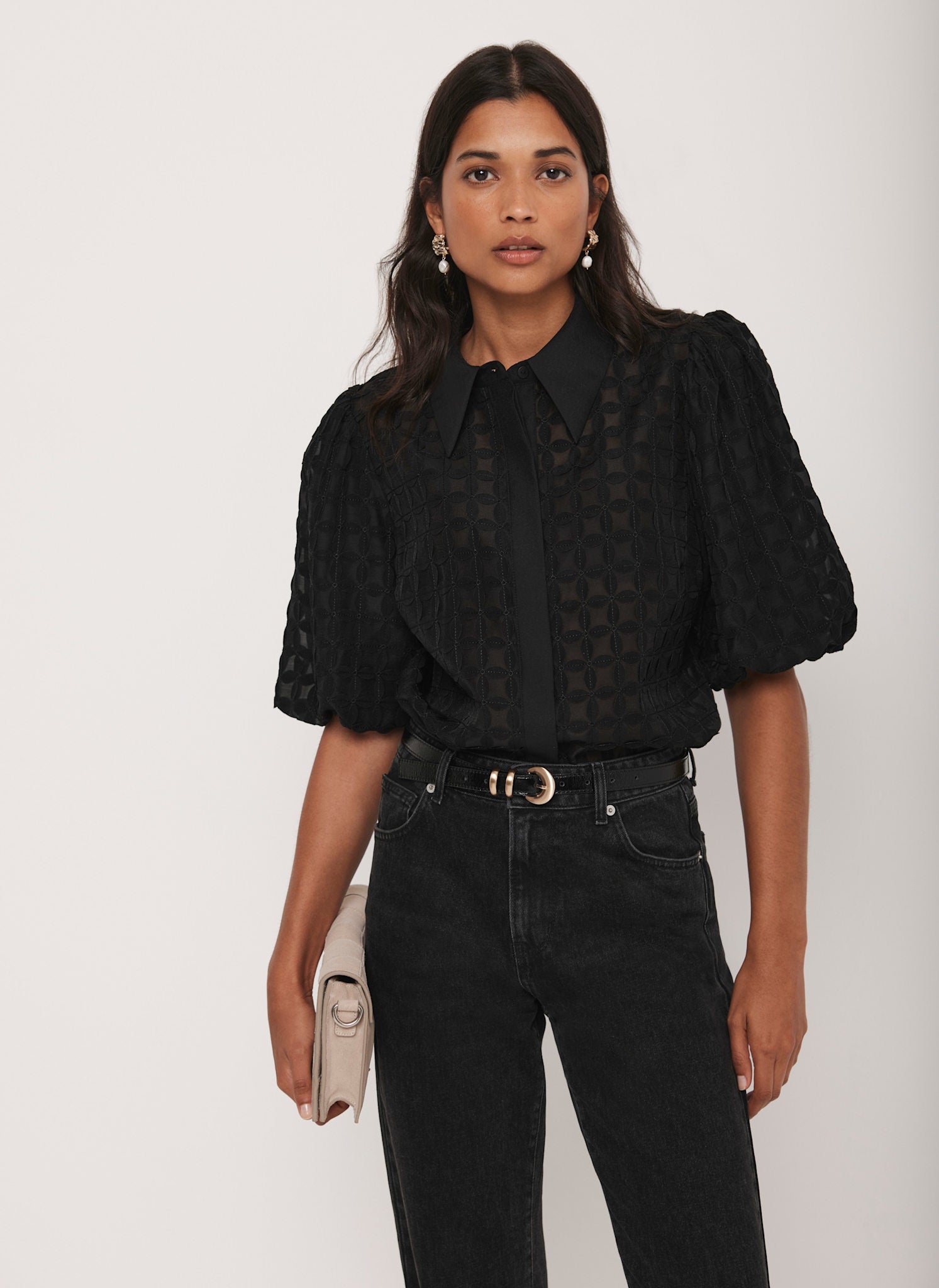 Black Petal Detail Shirt – Mint Velvet