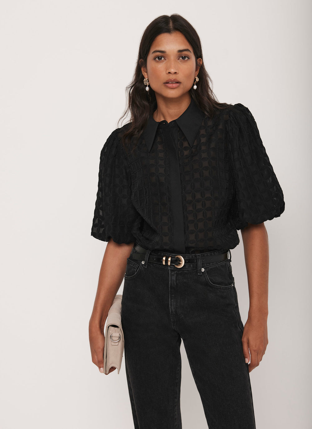Black Petal Detail Shirt