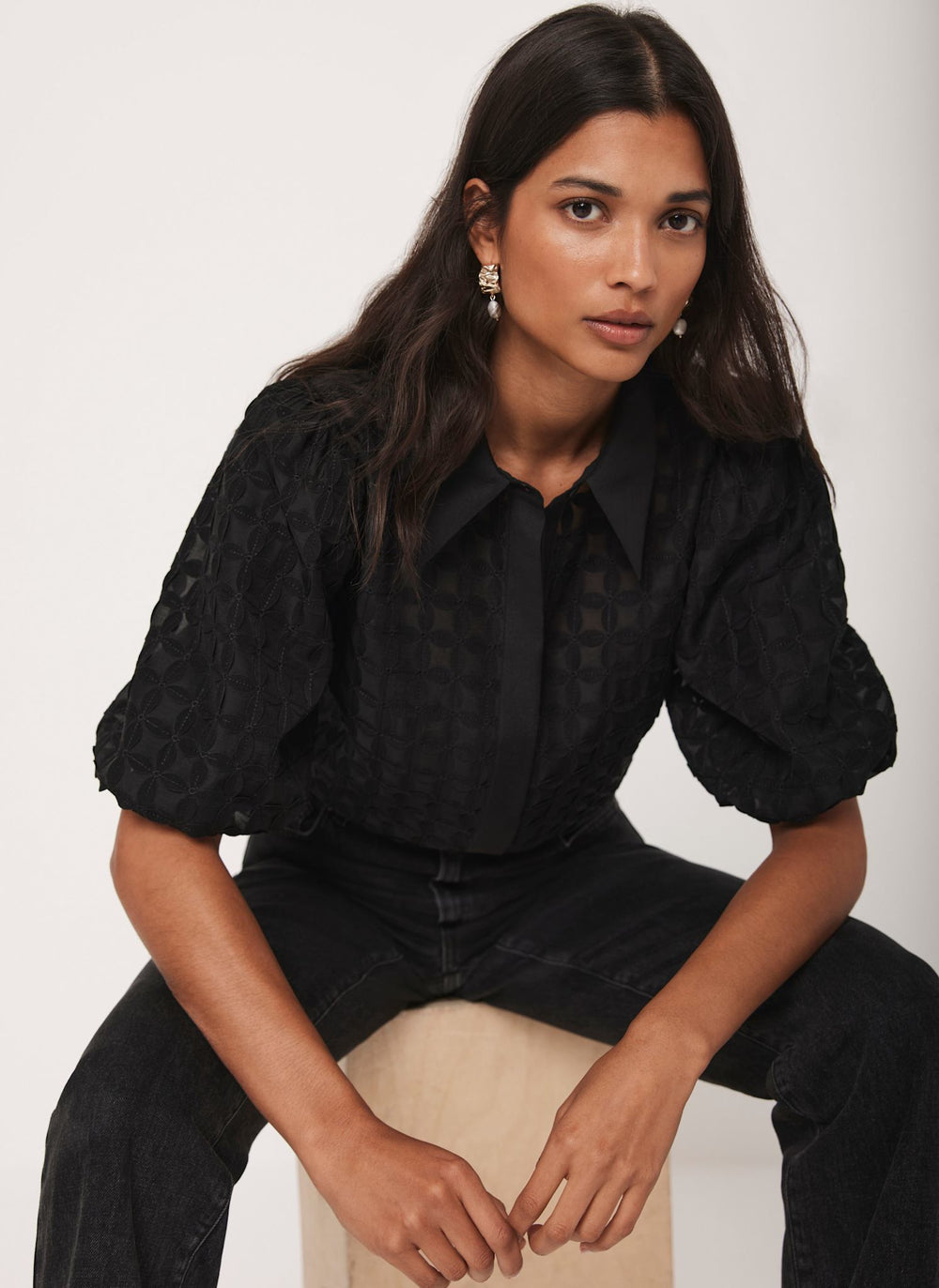 Black Petal Detail Shirt