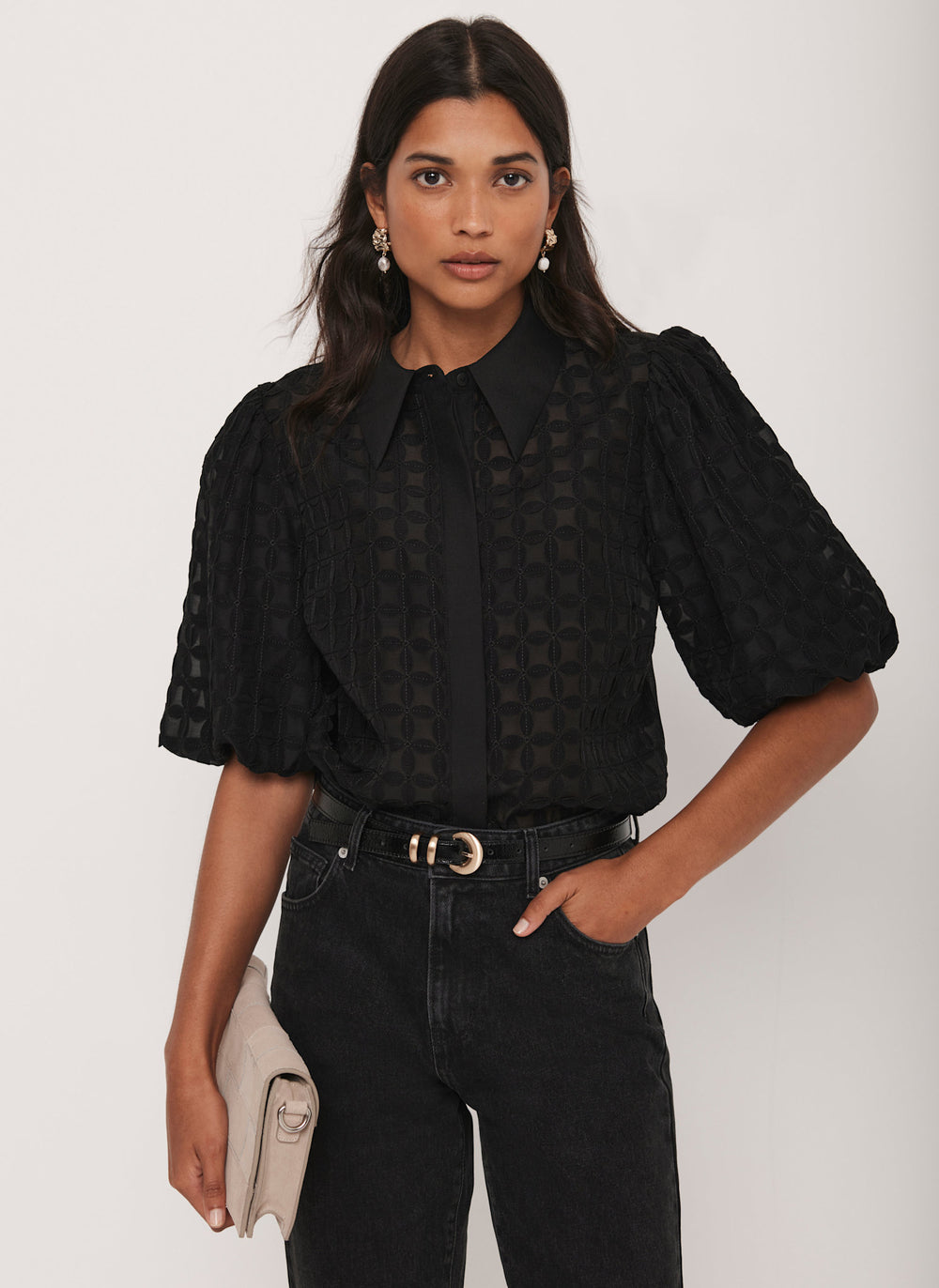Black Petal Detail Shirt