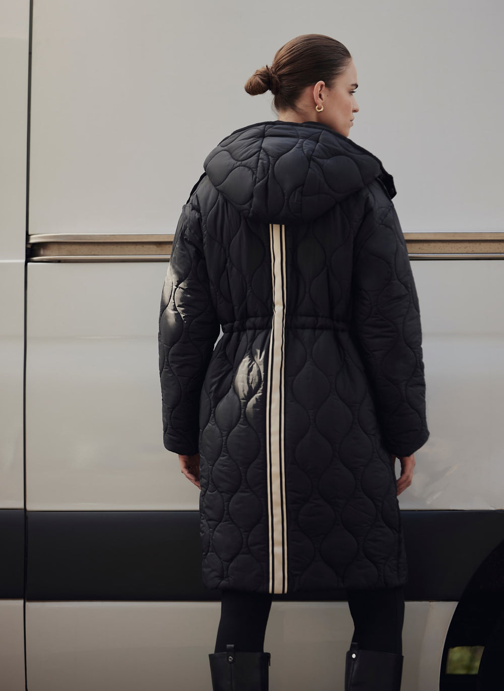 Black Double Layer Quilted Coat