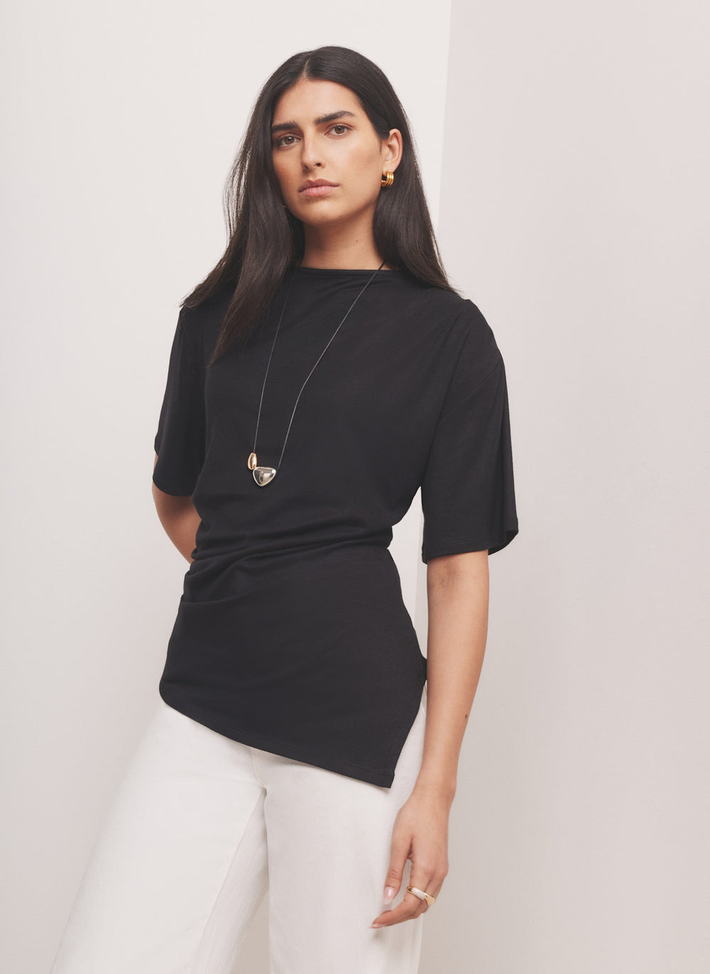 Black Draped Asymmetric Top