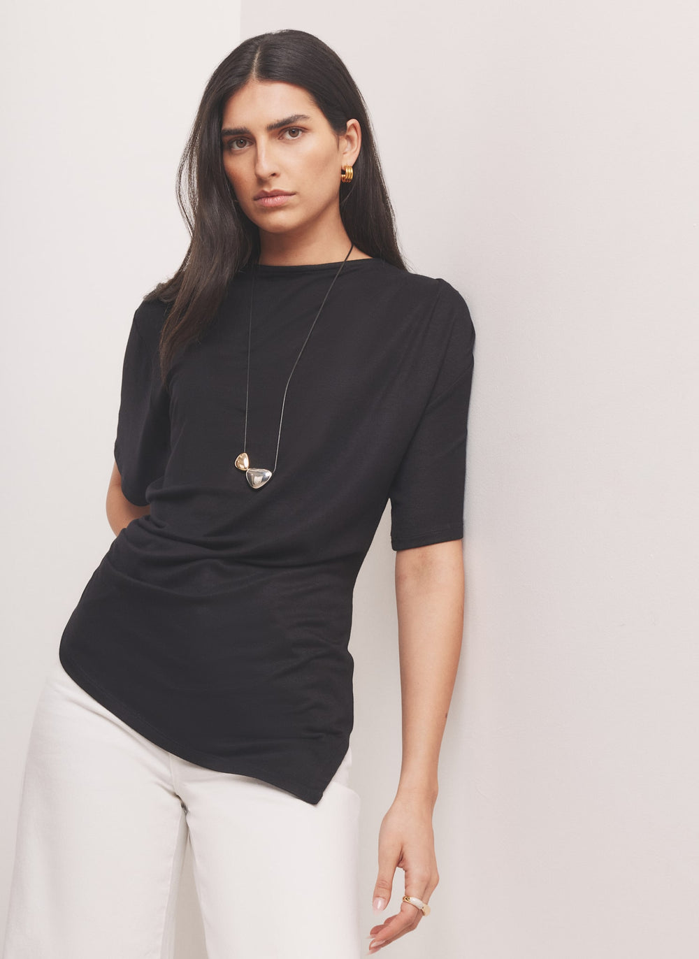 Black Draped Asymmetric Top