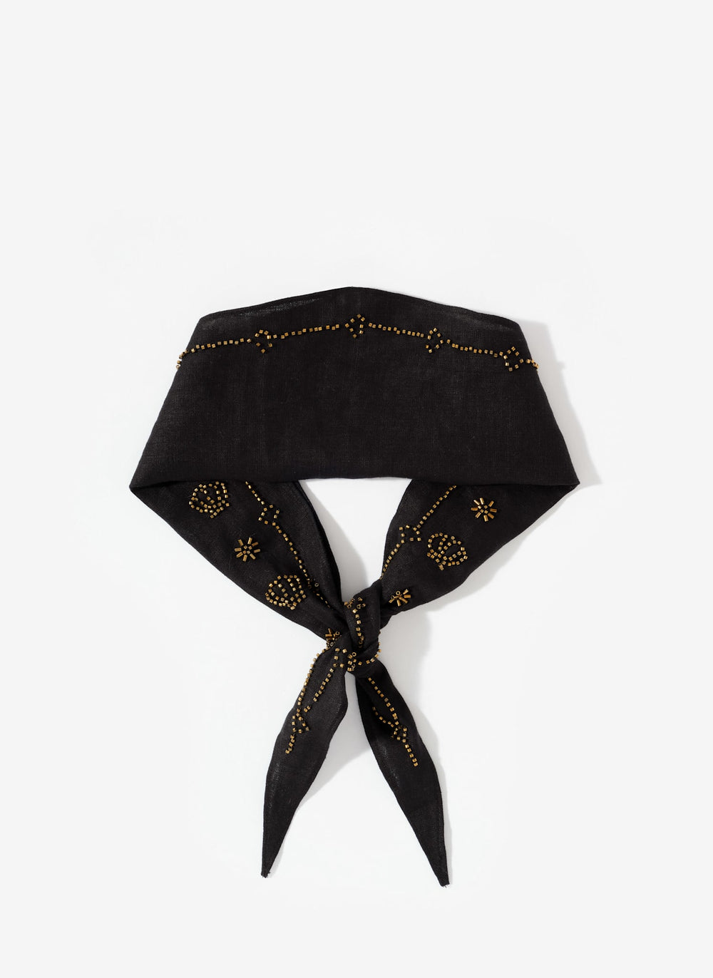 Black Linen Embellished Neck Scarf