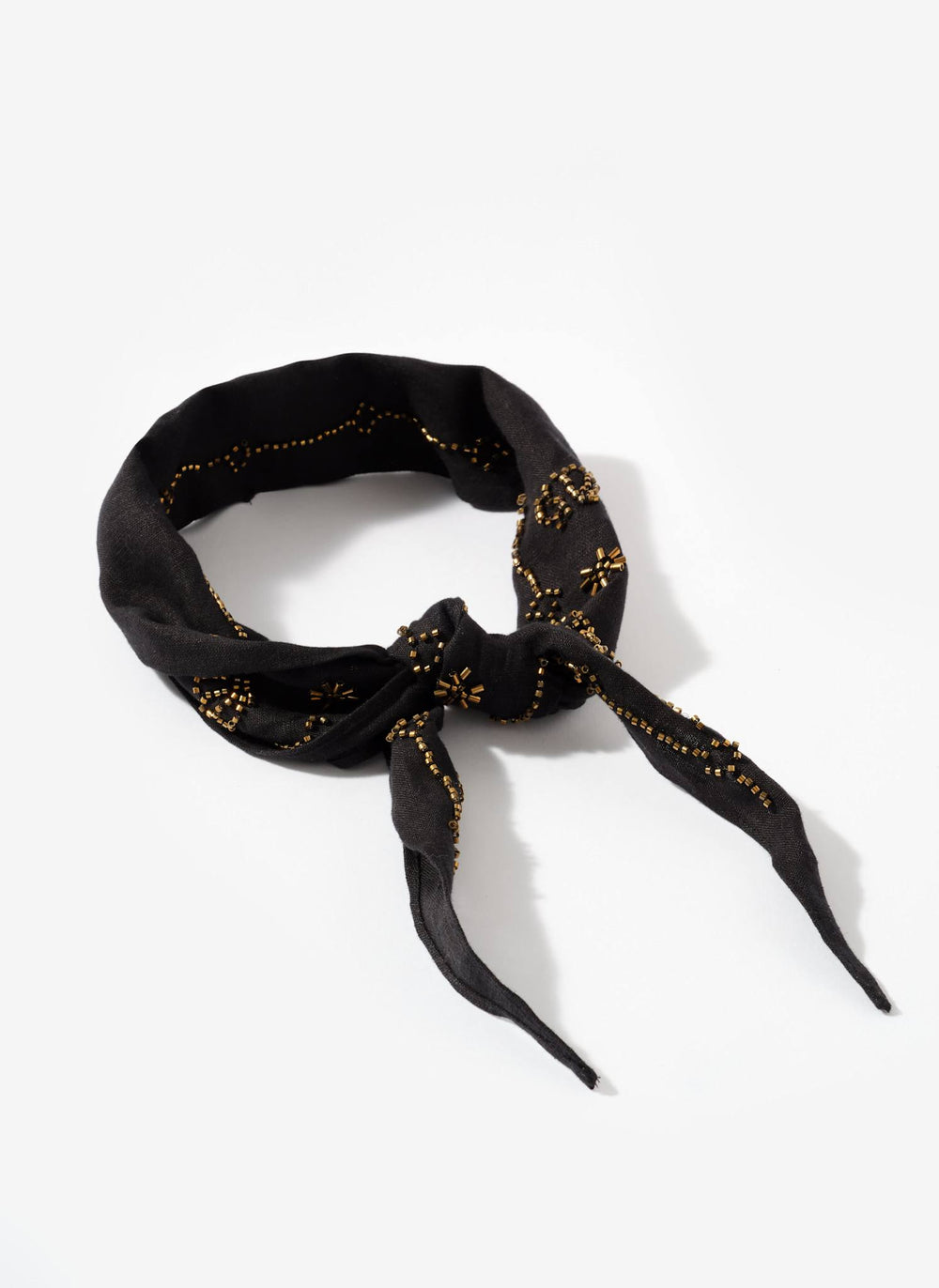 Black Linen Embellished Neck Scarf