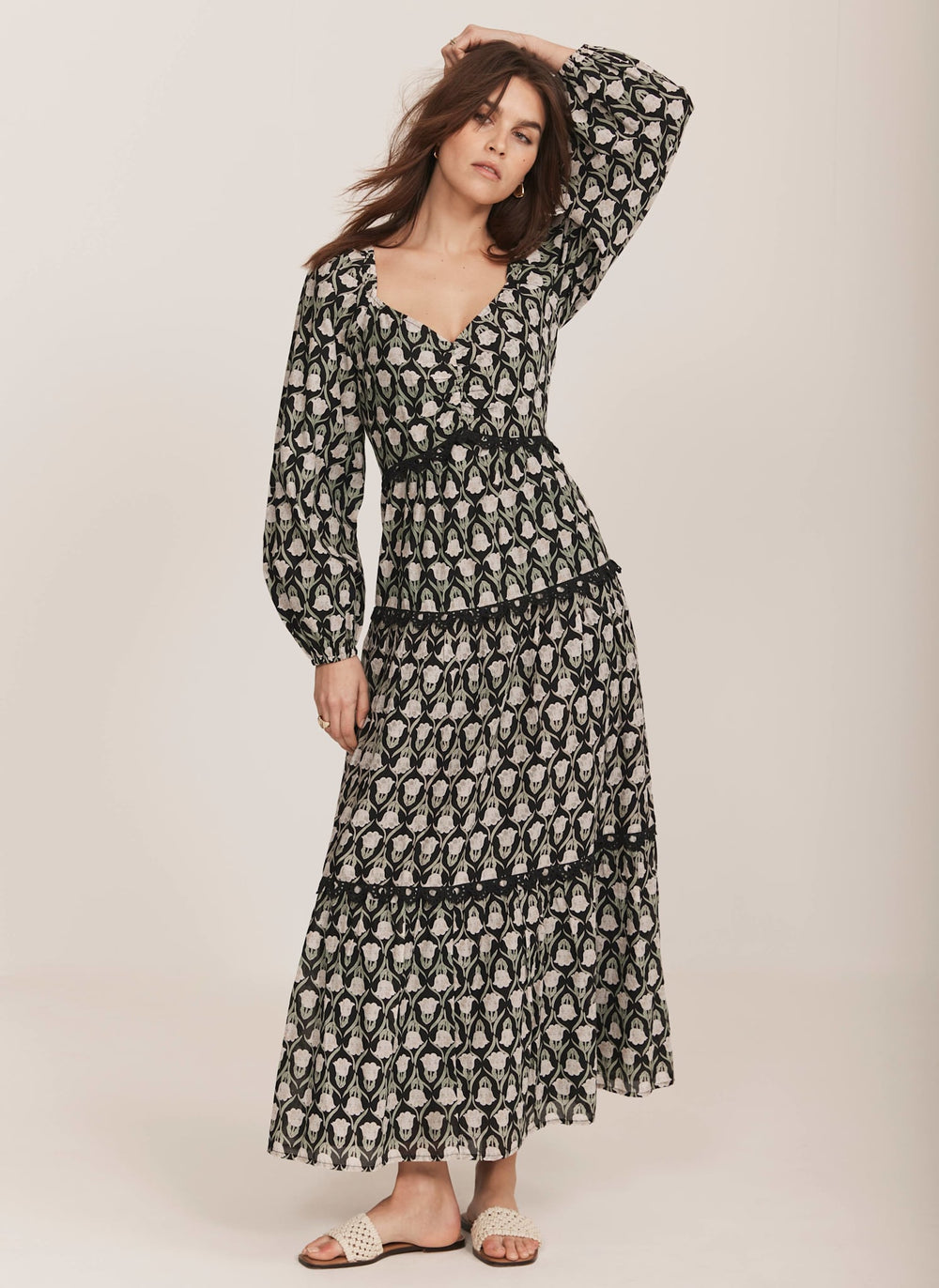 Black Floral Print Maxi Dress