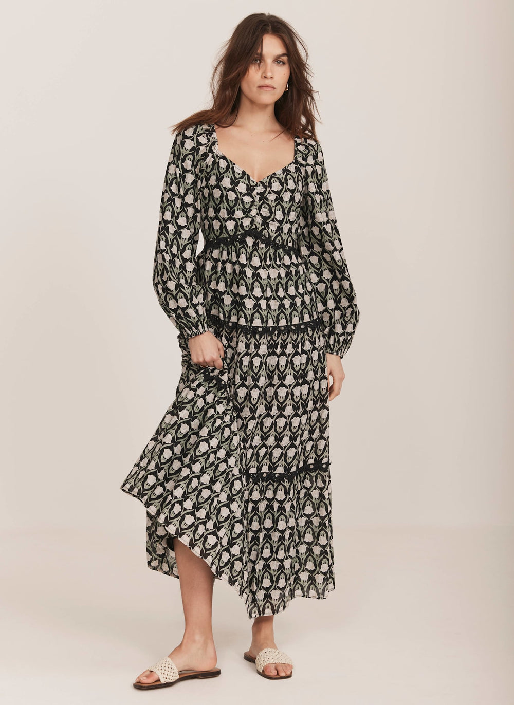 Black Floral Print Maxi Dress