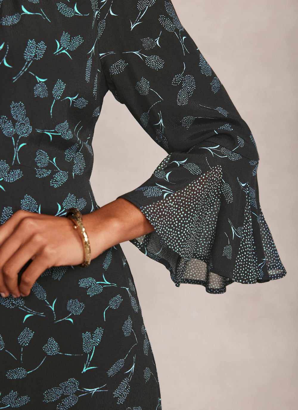 Black Floral Print Midi Dress