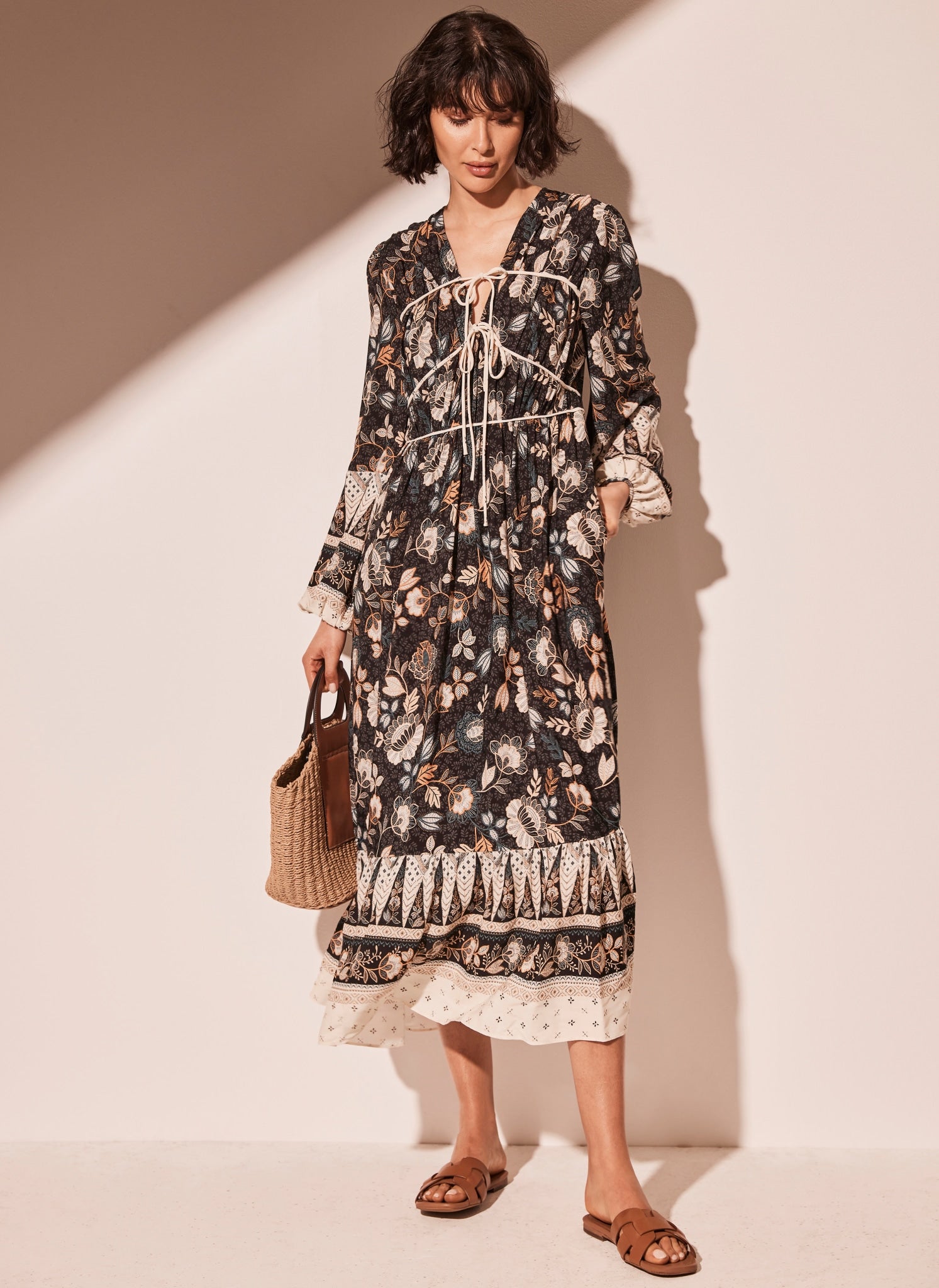 Black Floral Print Midi Dress – Mint Velvet