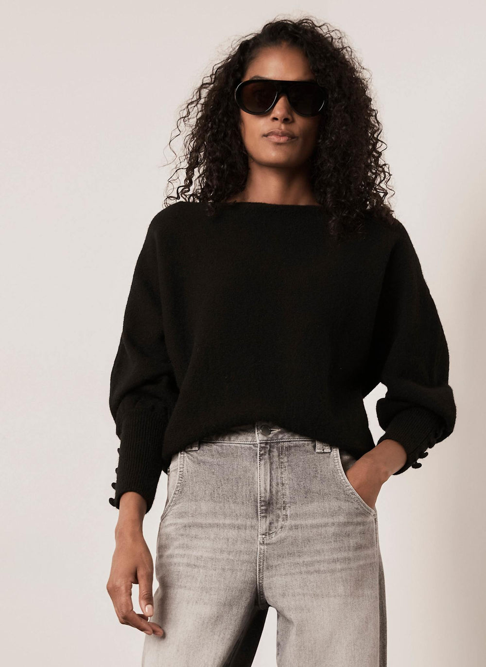 Black Batwing Sleeve Knit Jumper