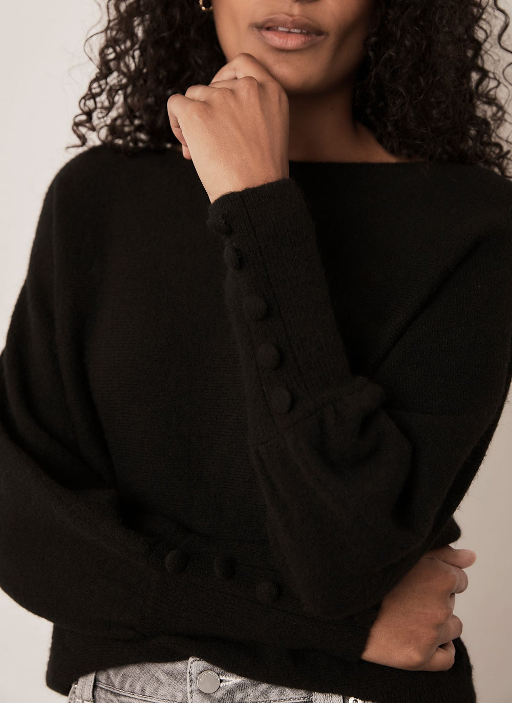 Black Batwing Sleeve Knit Jumper
