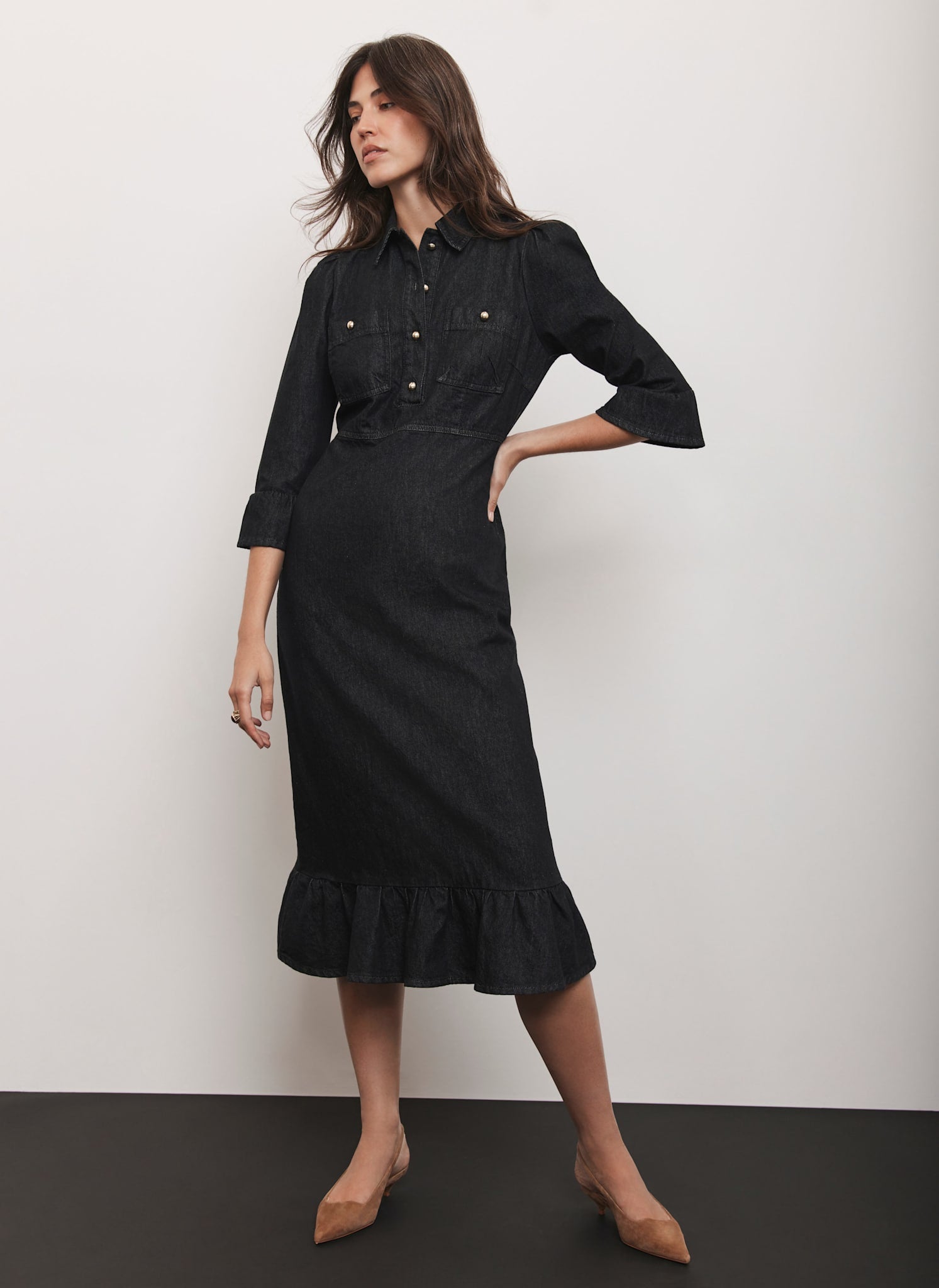 black long denim dress Maya Denim Midi Dress | Black main image 0