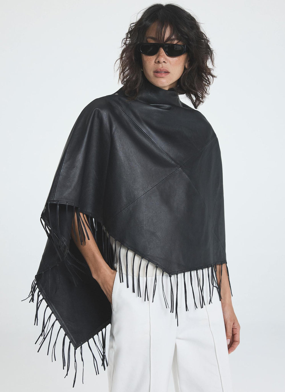 Black Leather Fringed Cape