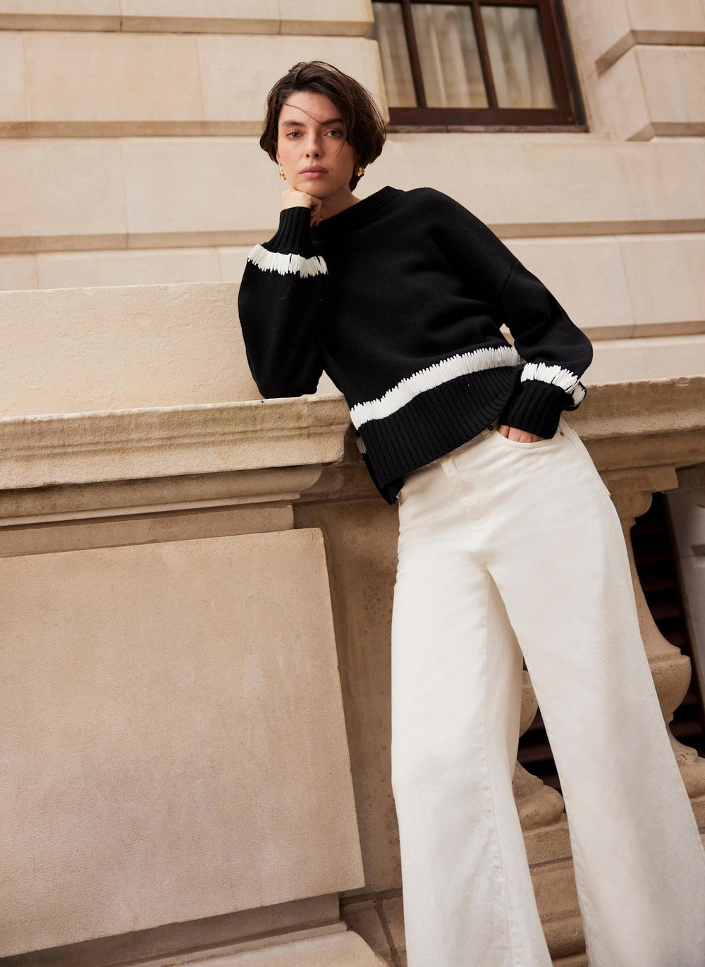 Black Cotton Blend Contrast Detail Jumper