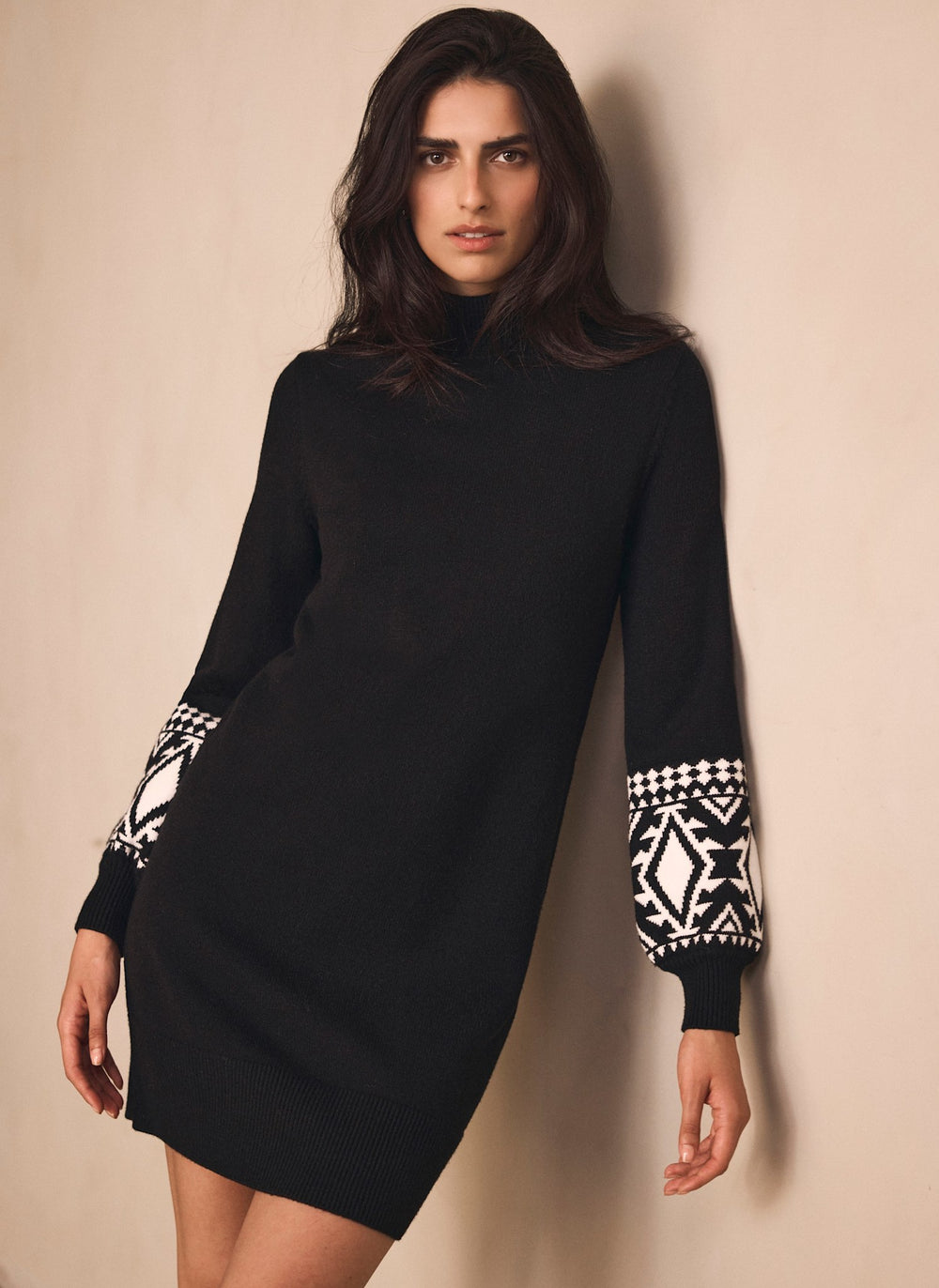 Black Graphic Sleeve Mini Dress