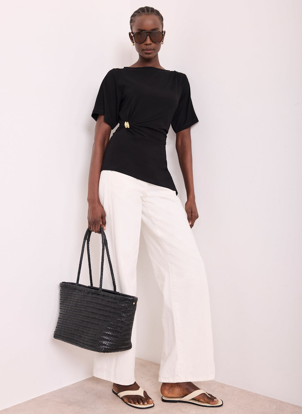 Black Gathered Detail Top