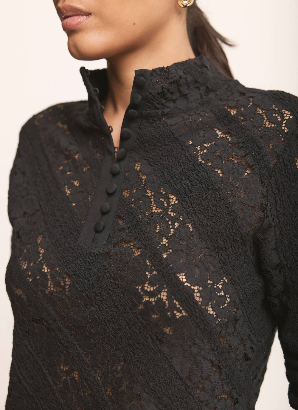 Black Lace Button Detail Top