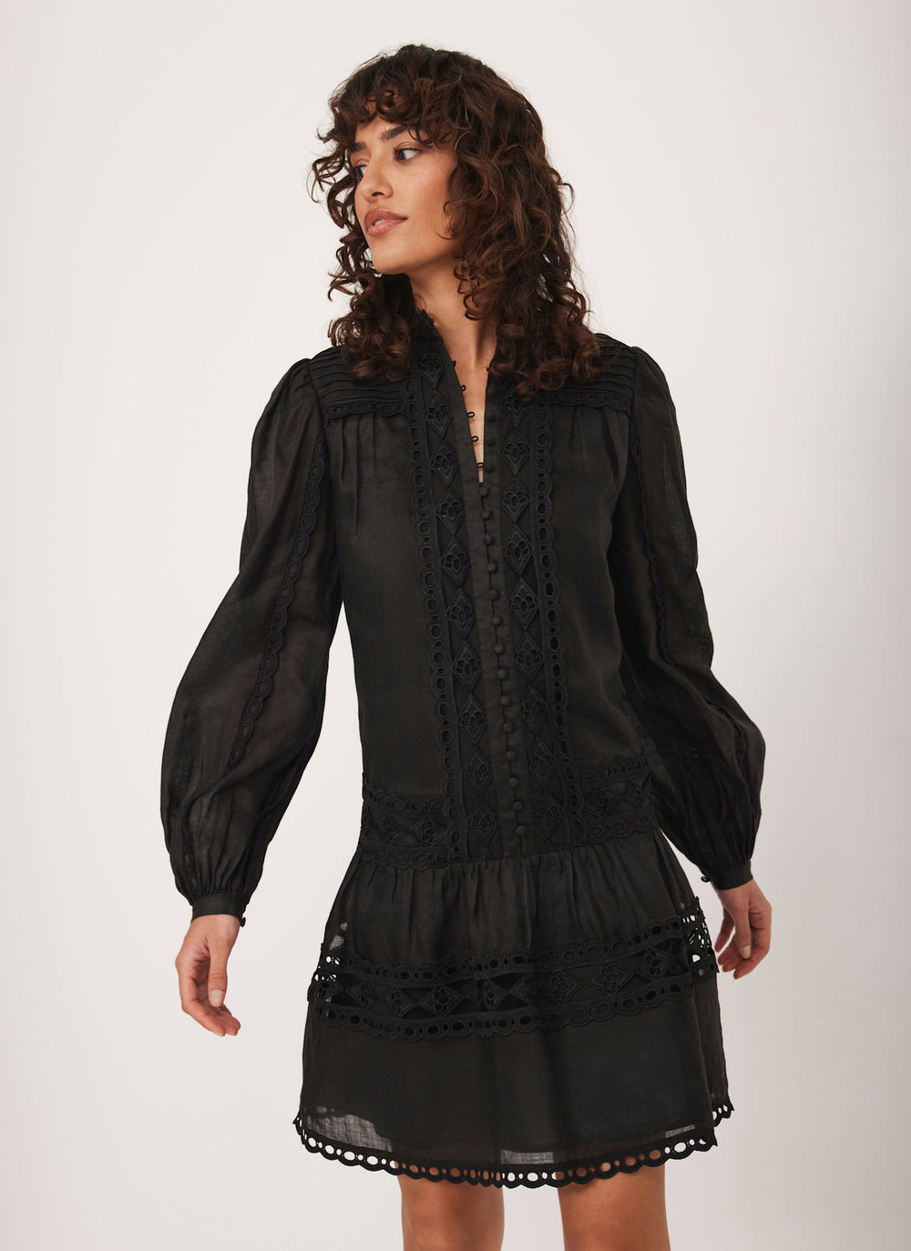 Black Lace Detail Mini Dress