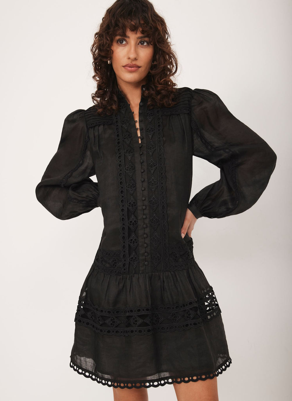 Black Lace Detail Mini Dress