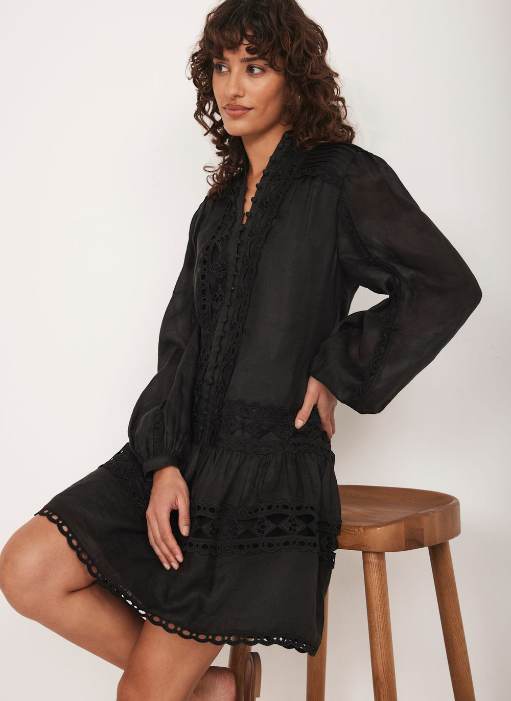 Black Lace Detail Mini Dress