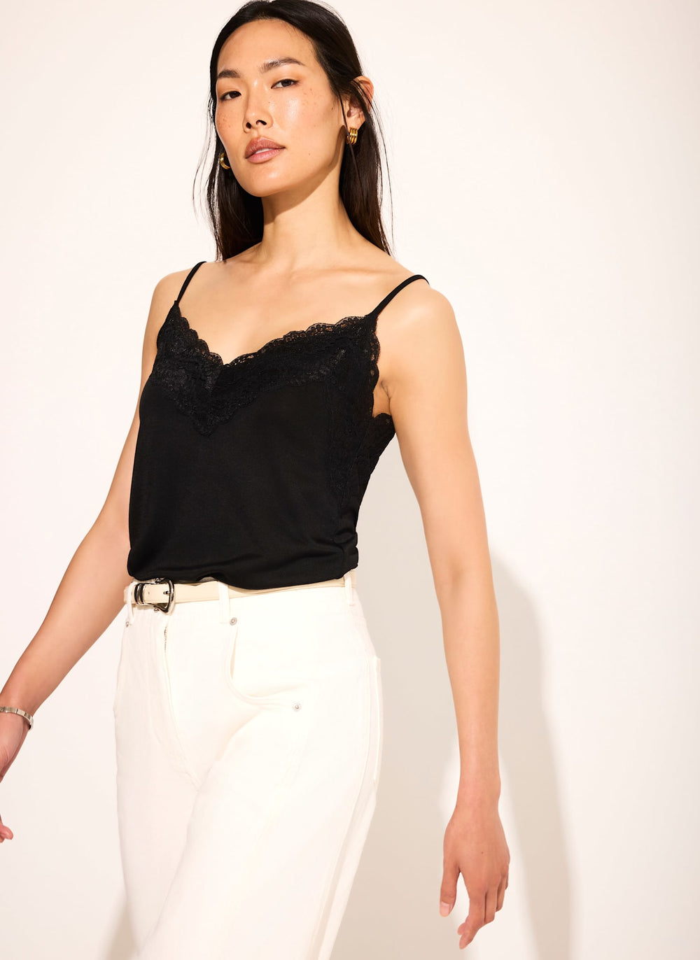 Black Lace Detail Camisole Top