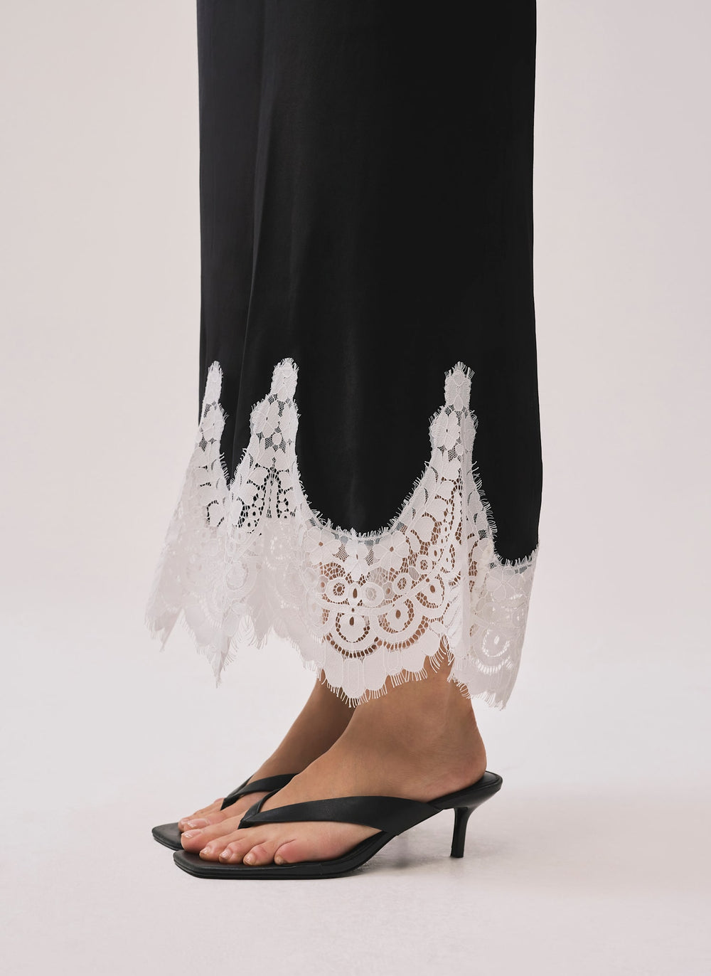 Black Satin Lace Midi Skirt