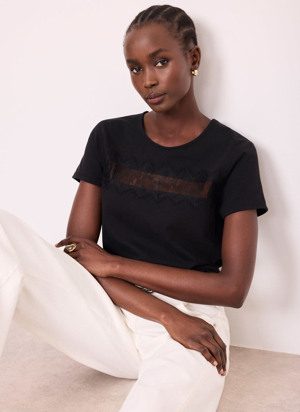 Black Lace Trim T-Shirt