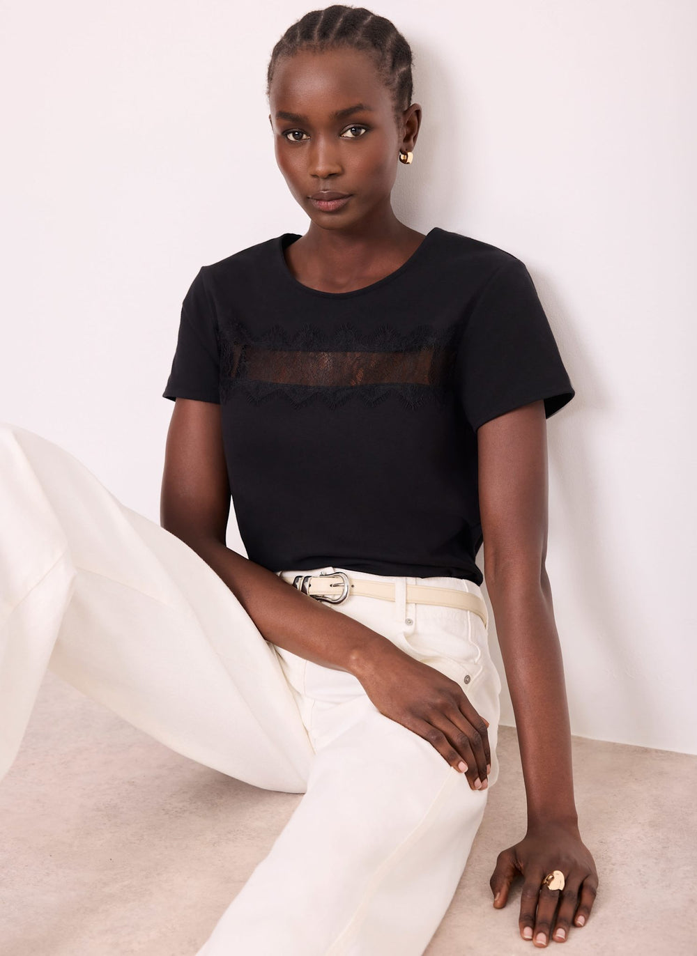 Black Lace Trim T-Shirt