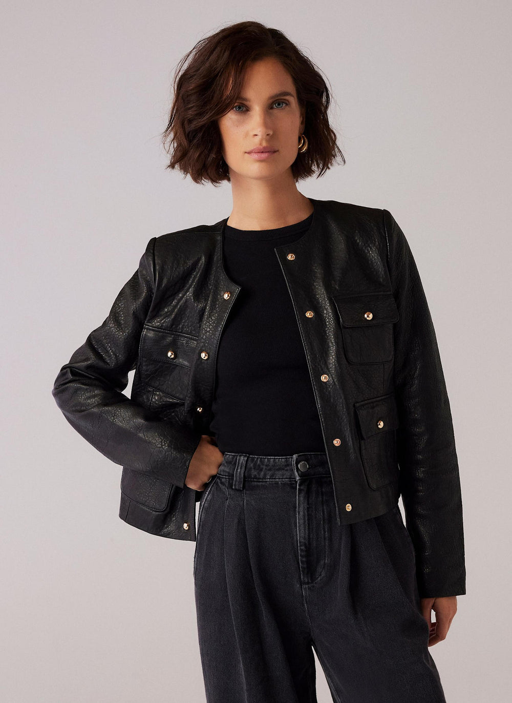 Black Textured Leather Jacket