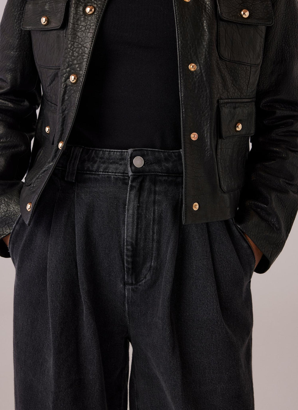 Black Textured Leather Jacket
