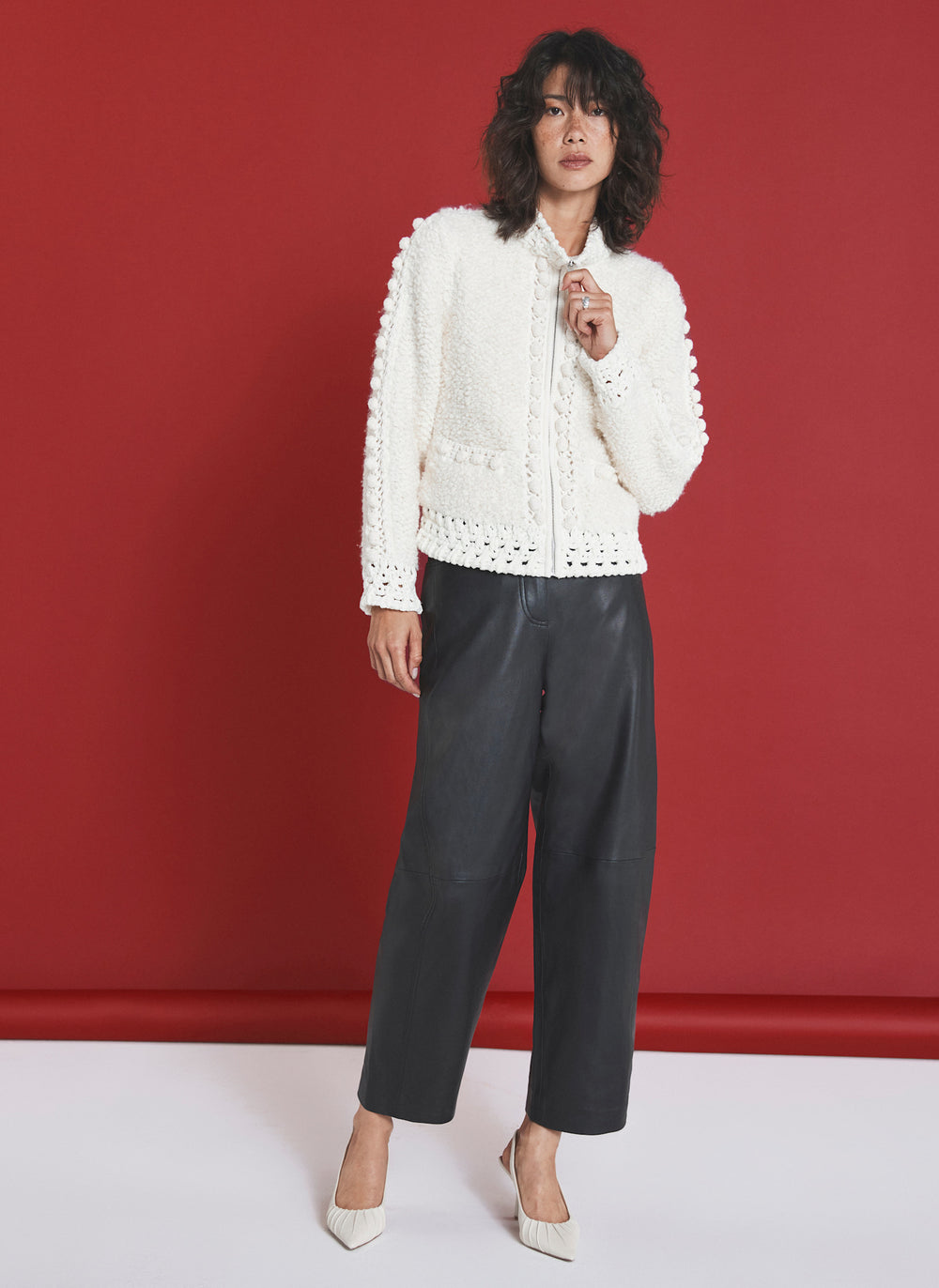 Black Leather Barrel Leg Trousers